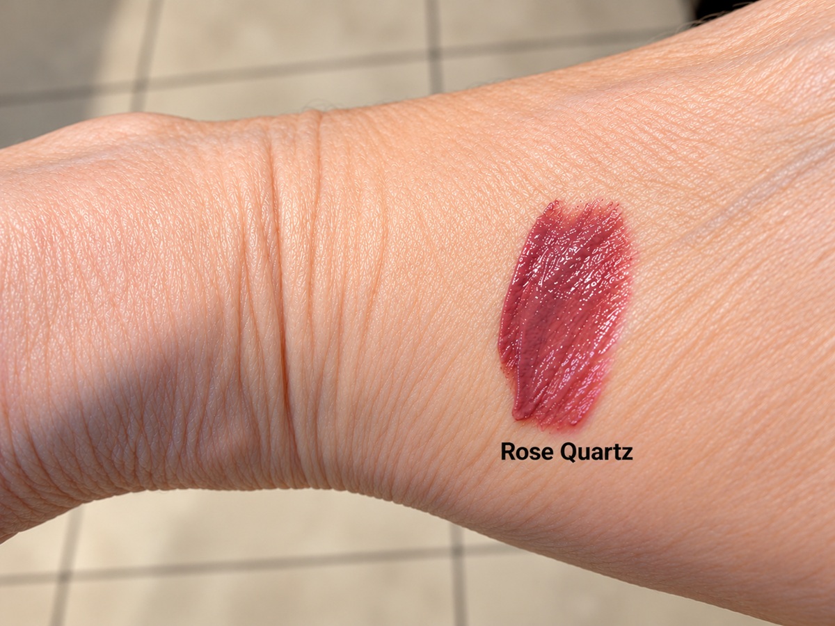 Rose Quartz LipSense nude-pink color swatch applied to skin