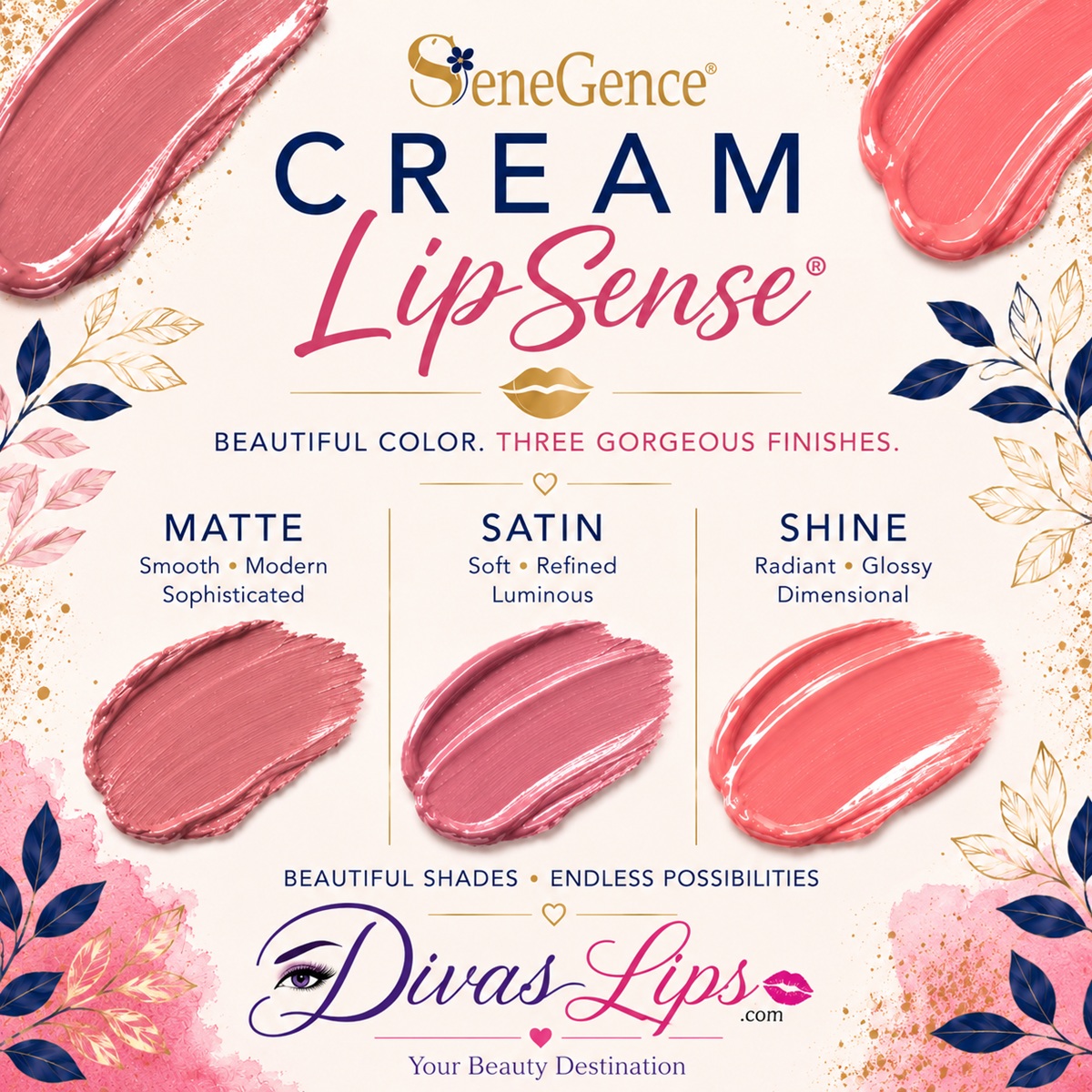 Cream LipSense Matte, Satin and Shine colors at DivasLips