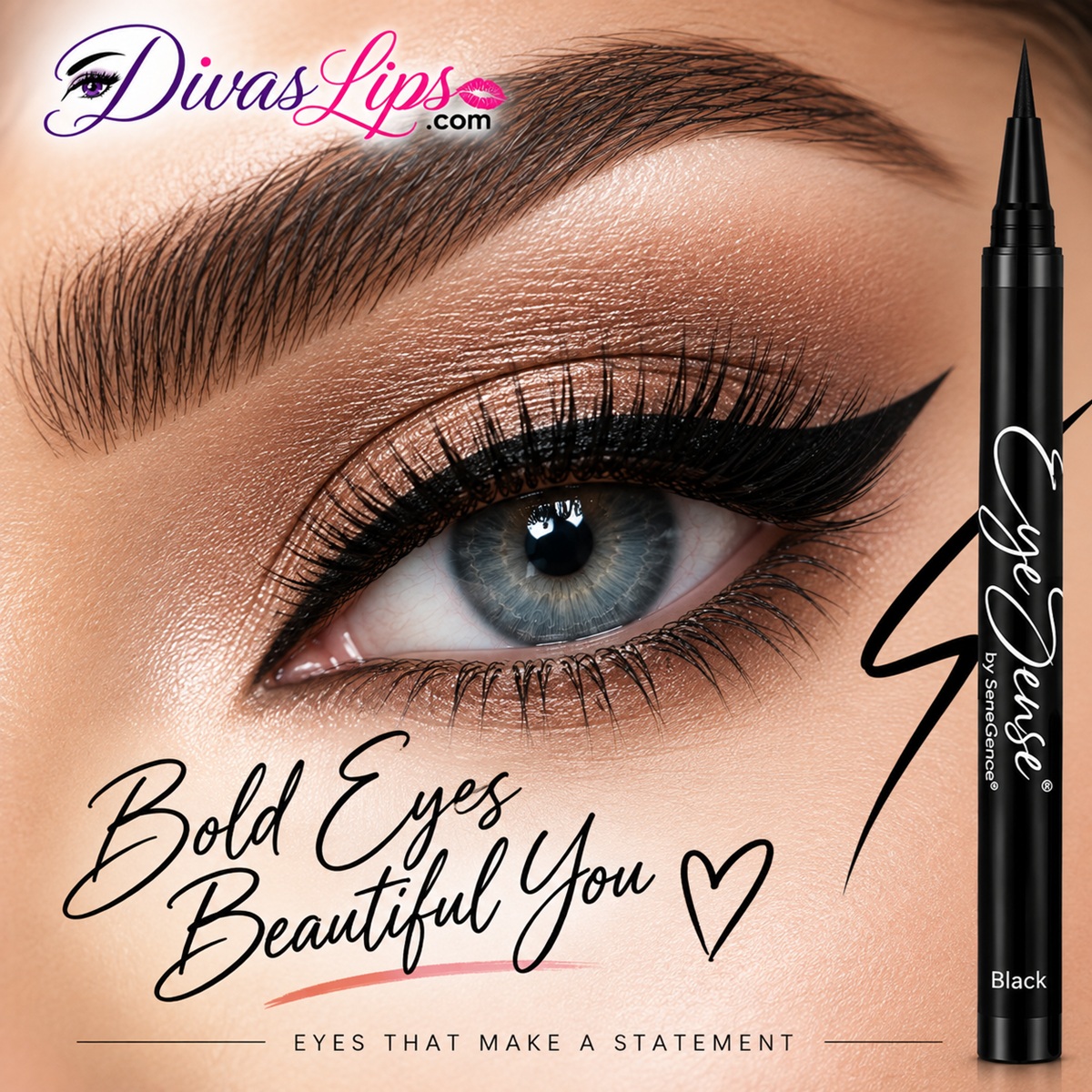 Eye makeup look with black liquid eyeliner