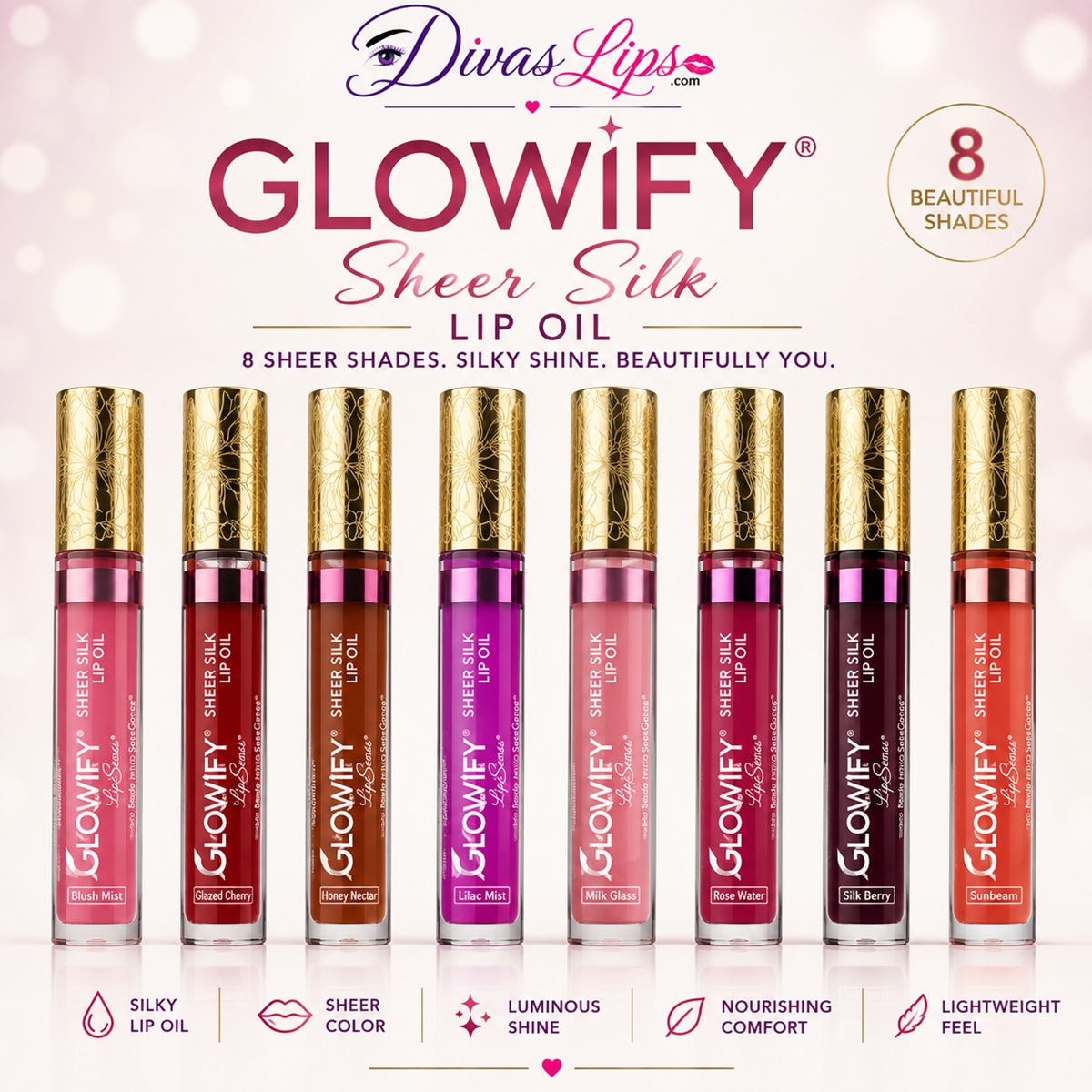 Glowify® Sheer Silk Lip Oil in 8 sheer shades from SeneGence