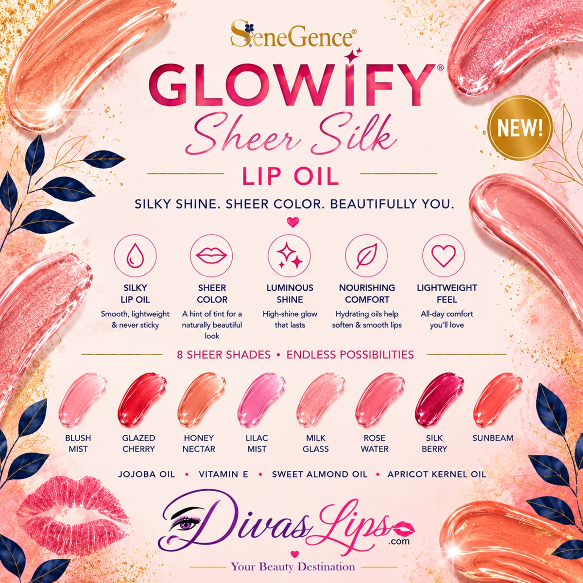 Glowify Sheer Silk Lip Oil in 8 sheer glossy shades