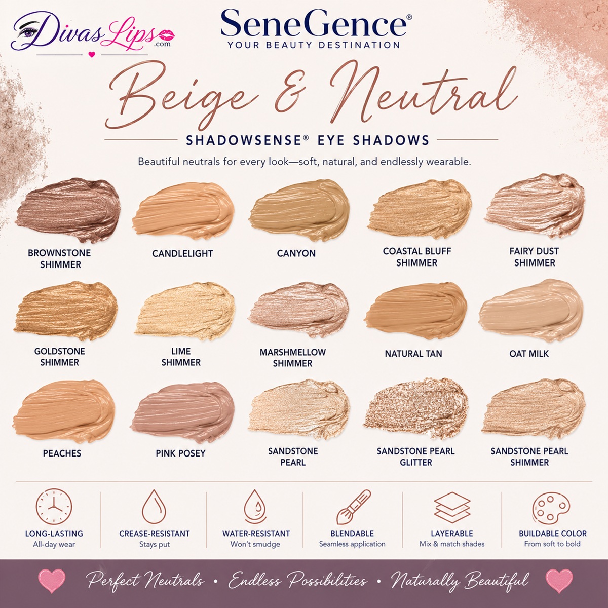 ShadowSense Beige and Neutral Eye Shadow shades at DivasLips