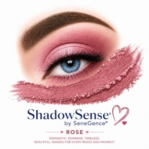 Rose ShadowSense eye makeup with blue eye and rose pigment swatch