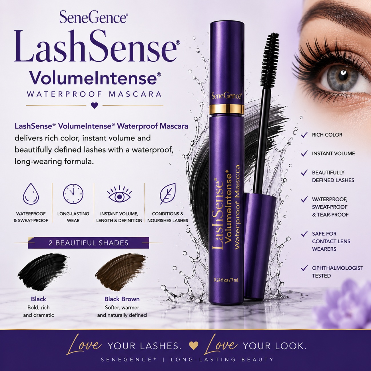 LashSense VolumeIntense Waterproof Mascara by SeneGence in Black and Black Brown