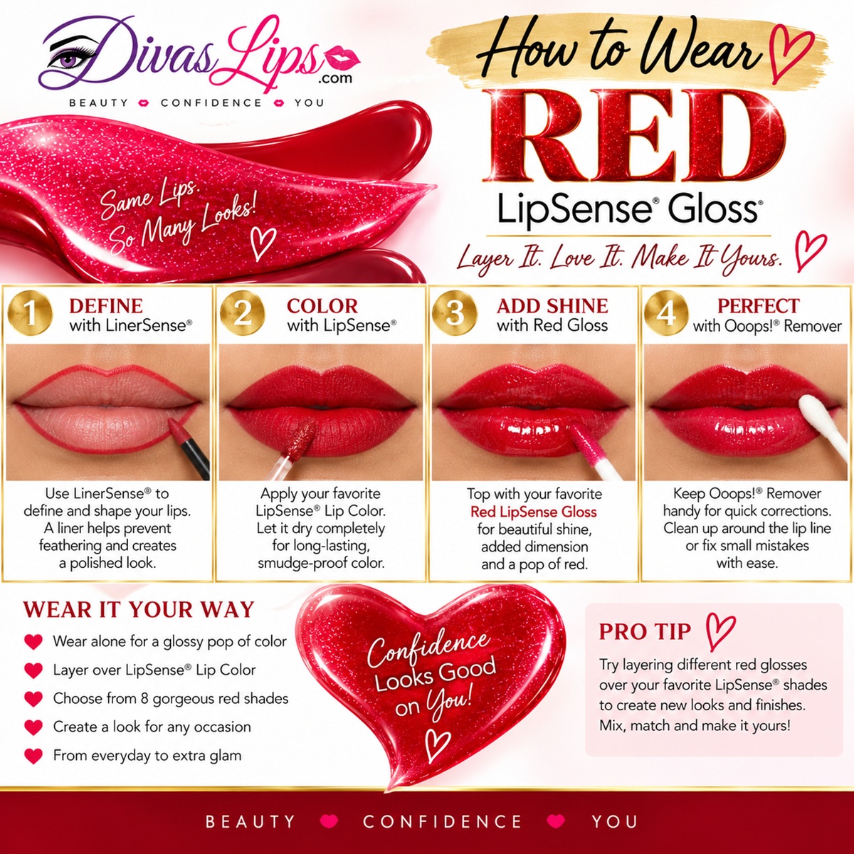 How to wear Red LipSense Gloss with LinerSense LipSense Lip Color and Ooops Remover