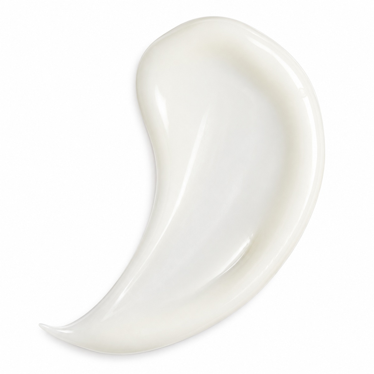 Milky white Digital Age Defense Serum swatch with smooth glossy texture and curved teardrop shape on white background