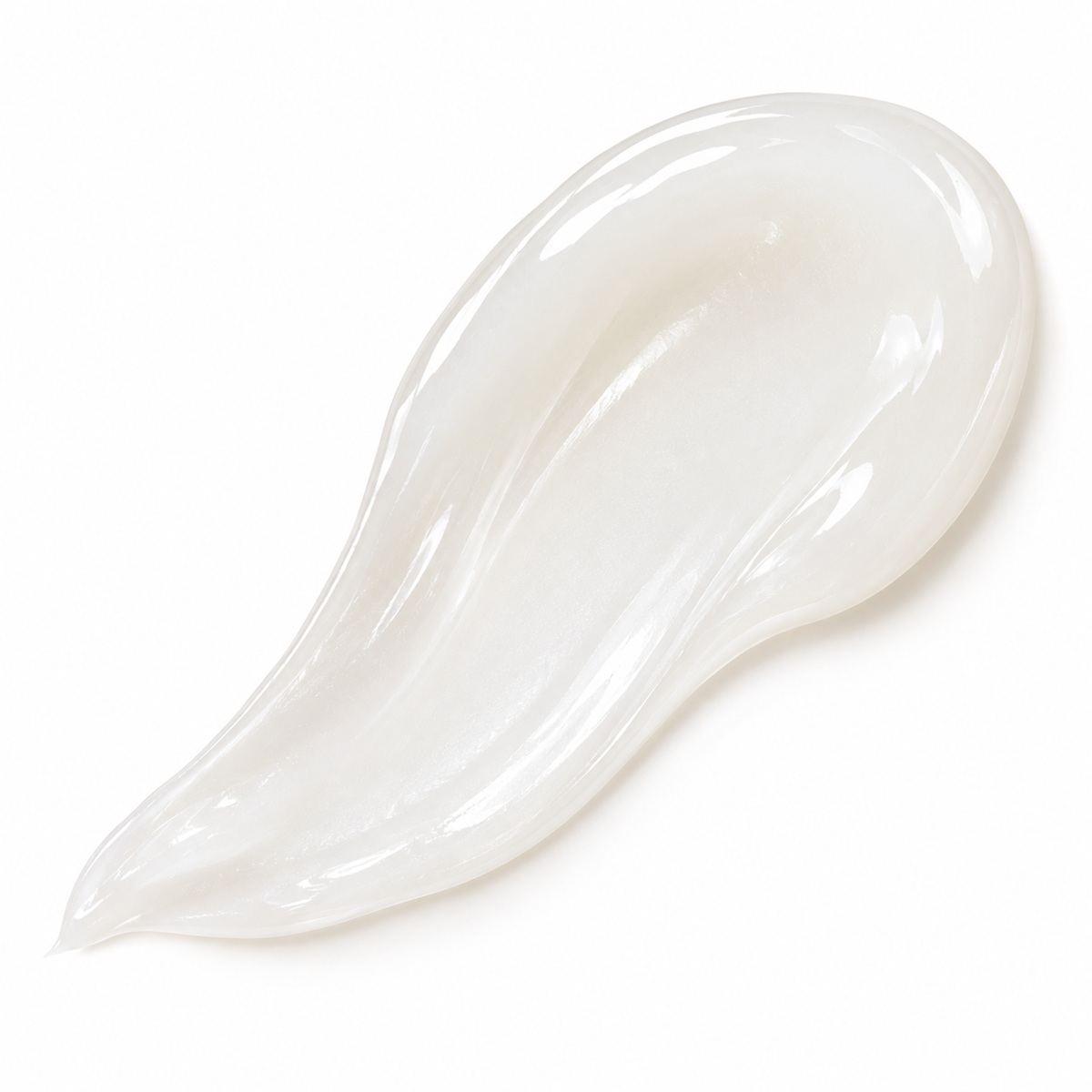 Illustrative swatch of cloudy white translucent LipVolumizer serum texture on a clean white background