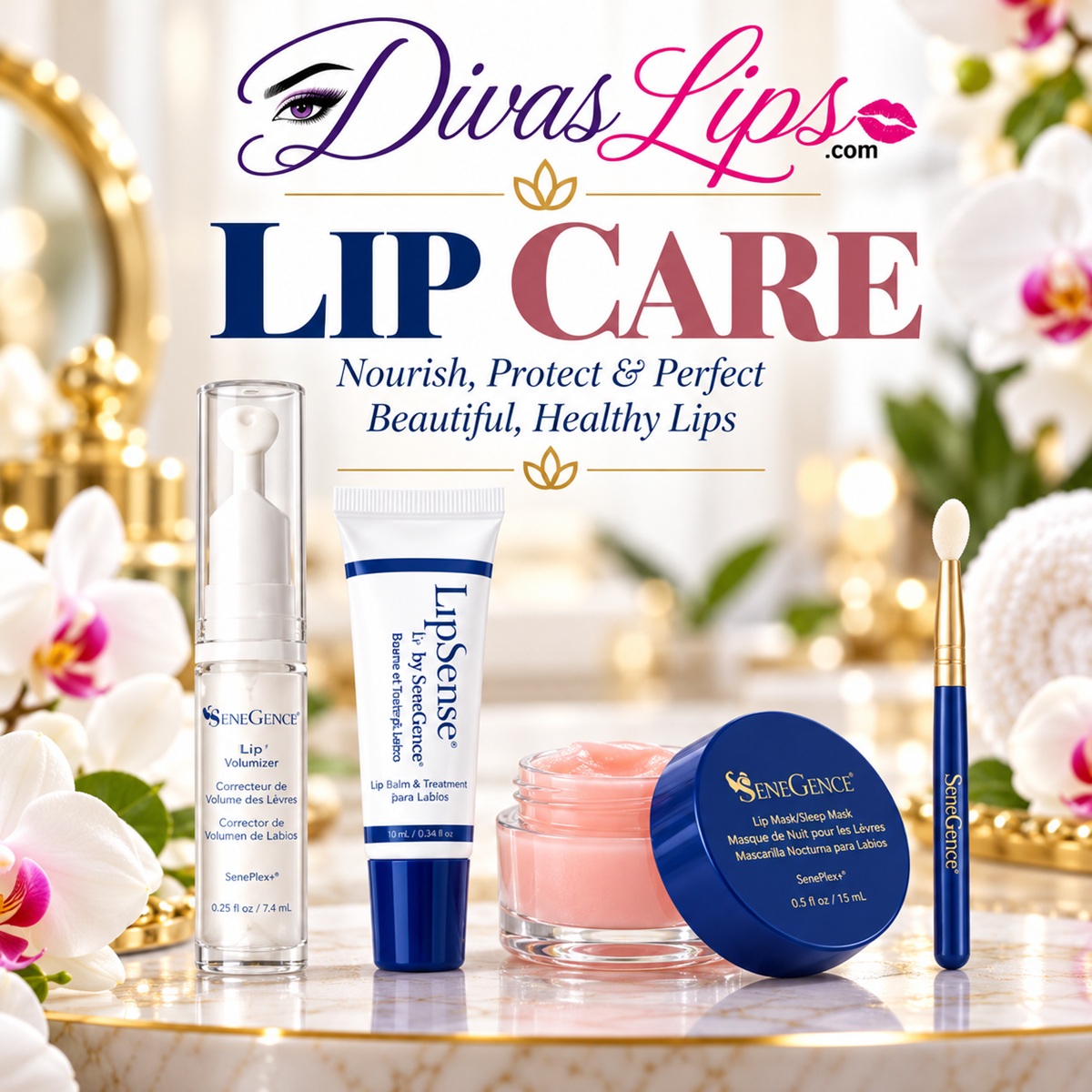 SeneGence Lip Care collection featuring Lip Volumizer, LipSense Lip Balm and Overnight Lip Mask